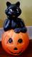 Lrg! Vntage Halloween Blow Mold Black Cat On A Pumpkin 35tall -shipping Info