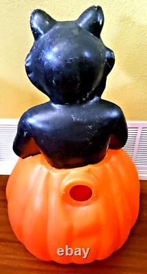 Lrg! Vntage Halloween Blow Mold Black Cat On A Pumpkin 35tall -shipping Info Lrg! Vntage Halloween Blow Mold Black Cat On A Pumpkin 35tall -shipping Info
