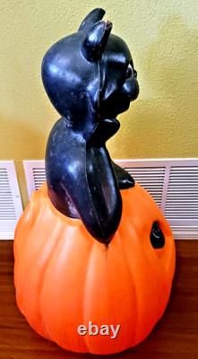 Lrg! Vntage Halloween Blow Mold Black Cat On A Pumpkin 35tall -shipping Info Lrg! Vntage Halloween Blow Mold Black Cat On A Pumpkin 35tall -shipping Info
