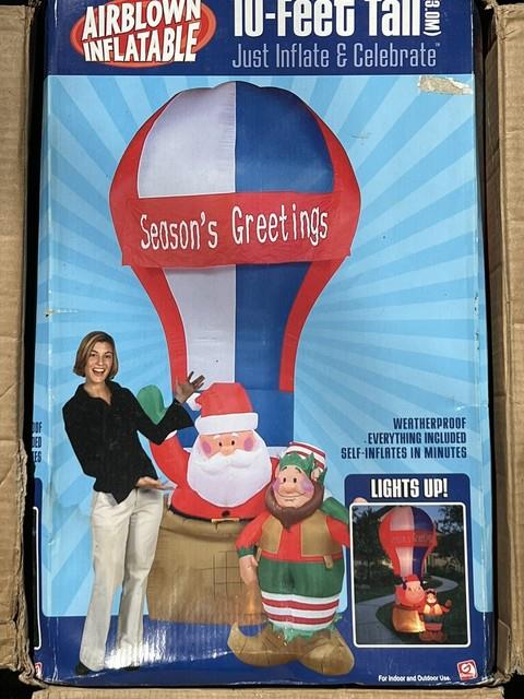 New 2004 Gemmy 10' Tall Santa &elf Hot Air Balloon Christmas Inflatable Airblown