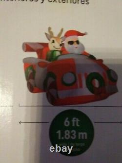 NEW 6' airblown roadster car Santa reindeer Christmas lights up inflatable Gemmy
