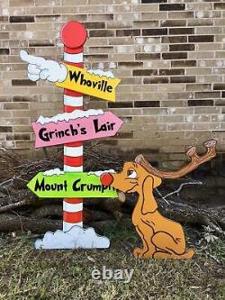 NEW GRINCH Whoville Sign Pole CHRISTMAS and Max the Reindeer Yard Art Decoration