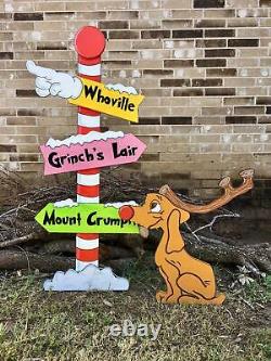 NEW GRINCH Whoville Sign Pole CHRISTMAS and Max the Reindeer Yard Art Decoration