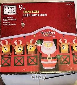 NEW Gemmy 9' Santa Reindeer Stables Lighted Christmas Inflatable Airblown-NEW