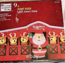 NEW Gemmy 9' Santa Reindeer Stables Lighted Christmas Inflatable Airblown-NEW