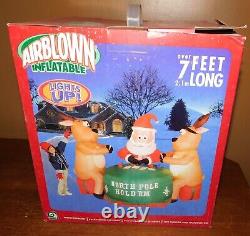 NEW Gemmy Airblown Inflatable North Pole Hold'Em Santa Reindeer Cards 7' Light