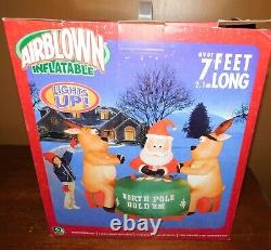 NEW Gemmy Airblown Inflatable North Pole Hold'Em Santa Reindeer Cards 7' Light