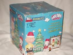 NEW OVER 7' Lighted Peanuts Charlie Brown & Snoopy Christmas Airblown Inflatable