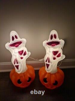 NEW Pair of 23 Halloween Three Ghosts On Pumpkin Lighted Blow Mold General Foam
