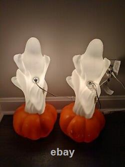 NEW Pair of 23 Halloween Three Ghosts On Pumpkin Lighted Blow Mold General Foam