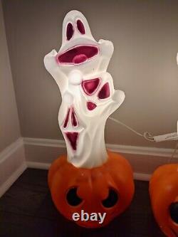 NEW Pair of 23 Halloween Three Ghosts On Pumpkin Lighted Blow Mold General Foam