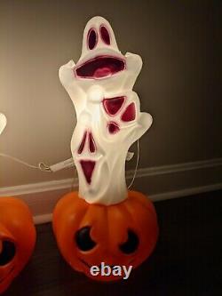 NEW Pair of 23 Halloween Three Ghosts On Pumpkin Lighted Blow Mold General Foam