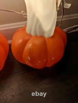 NEW Pair of 23 Halloween Three Ghosts On Pumpkin Lighted Blow Mold General Foam