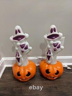 NEW Pair of 23 Halloween Three Ghosts On Pumpkin Lighted Blow Mold General Foam