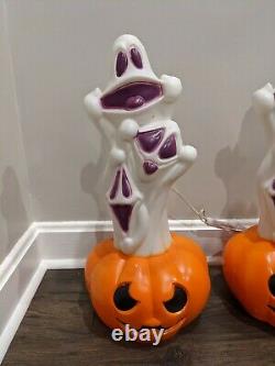 NEW Pair of 23 Halloween Three Ghosts On Pumpkin Lighted Blow Mold General Foam