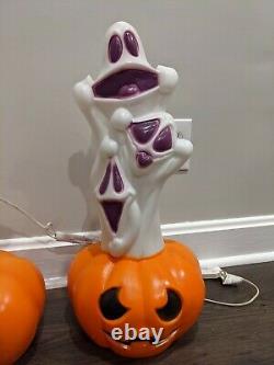 NEW Pair of 23 Halloween Three Ghosts On Pumpkin Lighted Blow Mold General Foam