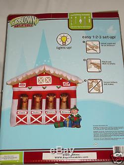 NEW Rare 6' Gemmy Christmas Reindeer Stables Lighted Airblown Inflatable