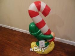 NOS Elf Holding Candy Cane Lighted Christmas Blow Mold Outdoor Yard Decor