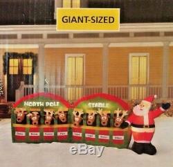 New 11 Ft Long Giant Sized Christmas Santa Reindeer Stable Inflatable By Gemmy