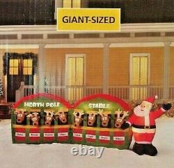 New 11 Ft Long Giant Sized Christmas Santa Reindeer Stable Inflatable By Gemmy