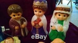 New 11 Piece Child Nativity Lighted Blow Mold Set, Christmas Manger Scene