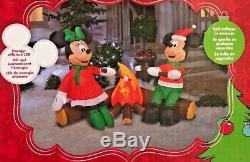 New 5.5 Ft Long Disney Christmas Mickey & Minnie Mouse Campfire Inflatable Gemmy