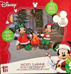 New 5.5 Ft Long Disney Christmas Mickey & Minnie Mouse Campfire Inflatable Gemmy