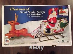 New 72 Christmas Lighted Blow Mold Santa In Sleigh & Reindeer Yard Decoration