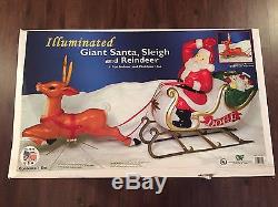 New 72 Christmas Lighted Blow Mold Santa In Sleigh & Reindeer Yard Decoration