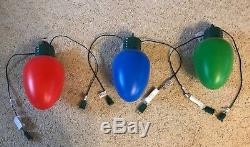 New Blow Mold Christmas LED C7 Light Bulb String Set Of Red Blue & Green RaRE