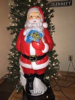 New Christmas 34 Santa Claus With Blue Present Lighted Blow Mold Yard Decor
