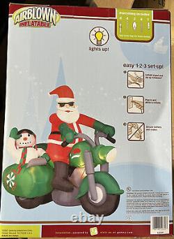 New Gemmy 7ft Lighted Santa on Motorcycle Airblown Inflatable Christmas Snowman
