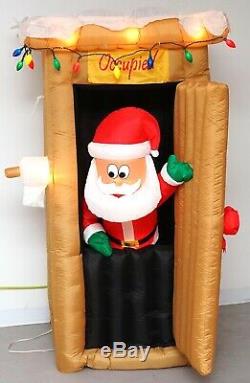 New Gemmy Christmas Airblown Inflatable 6' Animated Santa In Outhouse 38754
