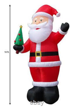 New Giant 14 Ft Tall Led Christmas Waving Santa Claus With Tree Gemmy Inflatable