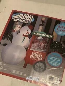 New Rare Gemmy Christmas Airblown Inflatable Animated Snowman With Popcorn Machine
