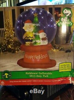 New Retaired Gemmy Christmas Animated Airblown Inflatable Peanuts Globe Rare