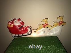 New Vintage Union Christmas 31 wide Santa & Sleigh Lighted Blow Mold Decoration