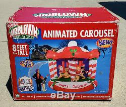 Nib 2005 Gemmy Airblown Inflatable Merry Christmas Animated Carousel 8ft Rare