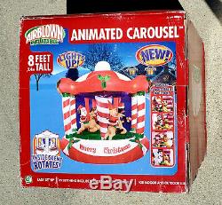 Nib 2005 Gemmy Airblown Inflatable Merry Christmas Animated Carousel 8ft Rare