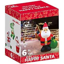 Nifti Nest 6 Ft Christmas Inflatable Decorations, Happy Santa Claus with Gift