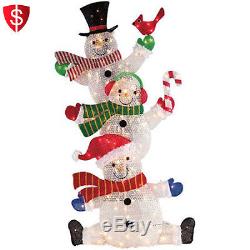 Outdoor Lighted Snowman Christmas Yard Decorations Holiday 3 Mesh Snowmen 60