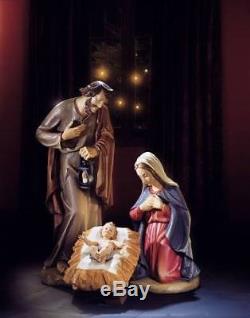 Outdoor Nativity Set 32 inch Jesus Mary Joseph and Gloria Angel Wood Carved Look