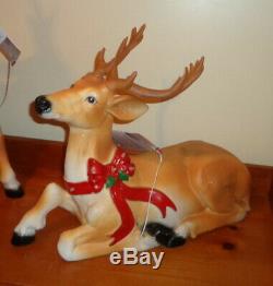 Pair Blow Mold Reindeer Deer Standing Laying LED Christmas 27 Small Light Up