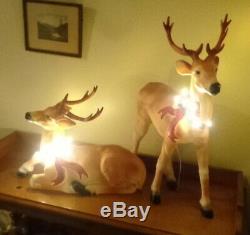 Pair Blow Mold Reindeer Deer Standing Laying LED Christmas 27 Small Light Up