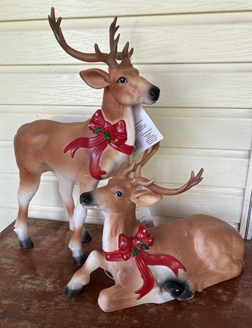 Pair Of Reindeer Buck Doe Light-up Christmas Blow Mold Deer 26 & 15 New Unused