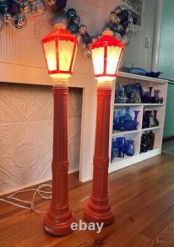 Pair Of Vintage Christmas Empire Blow Mold Lanterns Lamp Posts Light 39.5 Decor