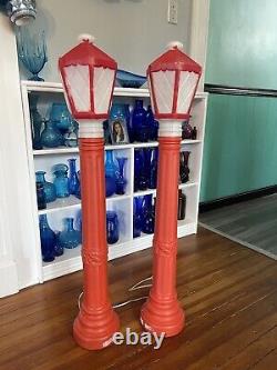 Pair Of Vintage Christmas Empire Blow Mold Lanterns Lamp Posts Light 39.5 Decor