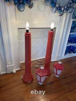 Pair Of Vintage Christmas Empire Blow Mold Lanterns Lamp Posts Light 39.5 Decor