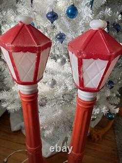 Pair Of Vintage Christmas Empire Blow Mold Lanterns Lamp Posts Light 39.5 Decor