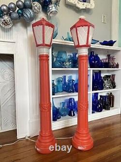 Pair Of Vintage Christmas Empire Blow Mold Lanterns Lamp Posts Light 39.5 Decor